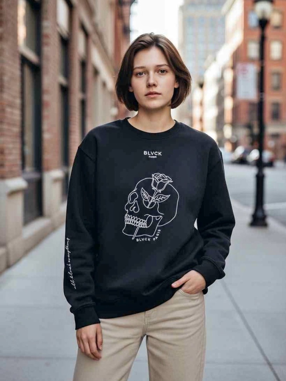 BLVCK PARIS Black Skull Rose Sweatshirt XS